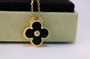 CLOVER NECKLACE GOLD DIAMOND ONYX