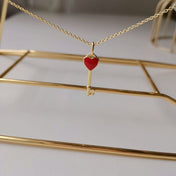 KEY PEDANT CARNELIAN HEART GOLD NECKLACE