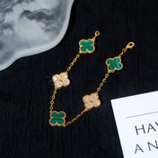 CLOVER 5 MOTIF MALACHITE DIAMOND PINK GOLD BRACELET