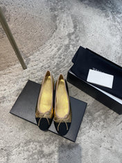 BALLET FLATS GOLD BLACK LAMBSKIN CANVAS