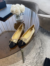 BALLET FLATS GOLD BLACK LAMBSKIN CANVAS