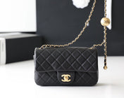 FLAP BAG 20CM GOLD HARDWARE BLACK LAMBSKIN