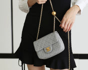FLAP BAG 17CM GREY LAMBSKIN GOLD HARDWARE