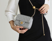 FLAP BAG 17CM GREY LAMBSKIN GOLD HARDWARE