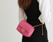 FLAP BAG 17CM PINK LAMBSKIN GOLD HARDWARE