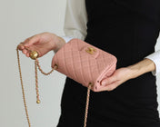 FLAP BAG 17CM BABY PINK LAMBSKIN GOLD HARDWARE