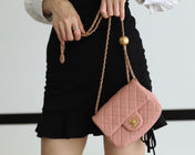 FLAP BAG 17CM BABY PINK LAMBSKIN GOLD HARDWARE