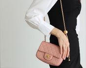 FLAP BAG 17CM BABY PINK LAMBSKIN GOLD HARDWARE