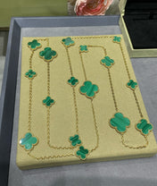CLOVER 16 MOTIF MALACHITE PINK GOLD NECKLACE