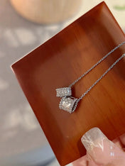 PERLEE DOUBLE PENDANT SILVER DIAMOND NECKLACE