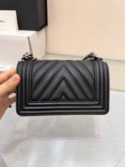 BOY BAG SMALL 20 BLACK CHEVRON CAVIAR RUTHENIUM HARDWARE