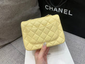 MINI SQUARE FLAP BAG 17CM YELLOW LAMBSKIN SILVER HARDWARE