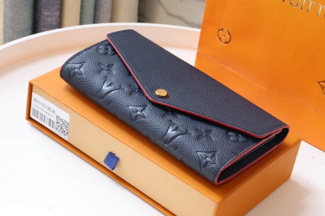 LV SARAH WALLET MONOGRAM EMPREINTE LEATHER 19CM DARK BLUE RED