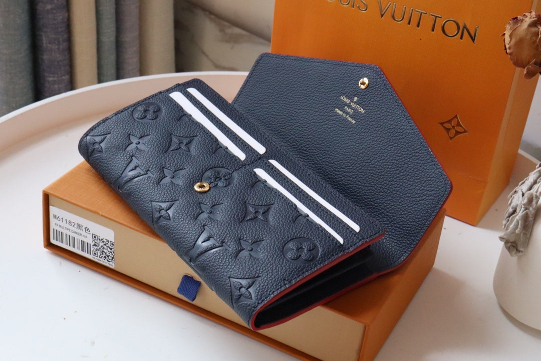 LV SARAH WALLET MONOGRAM EMPREINTE LEATHER 19CM DARK BLUE RED