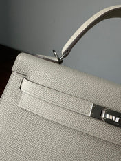 HM KELLY 25CM WHITE EPSOM SILVER HARDWARE