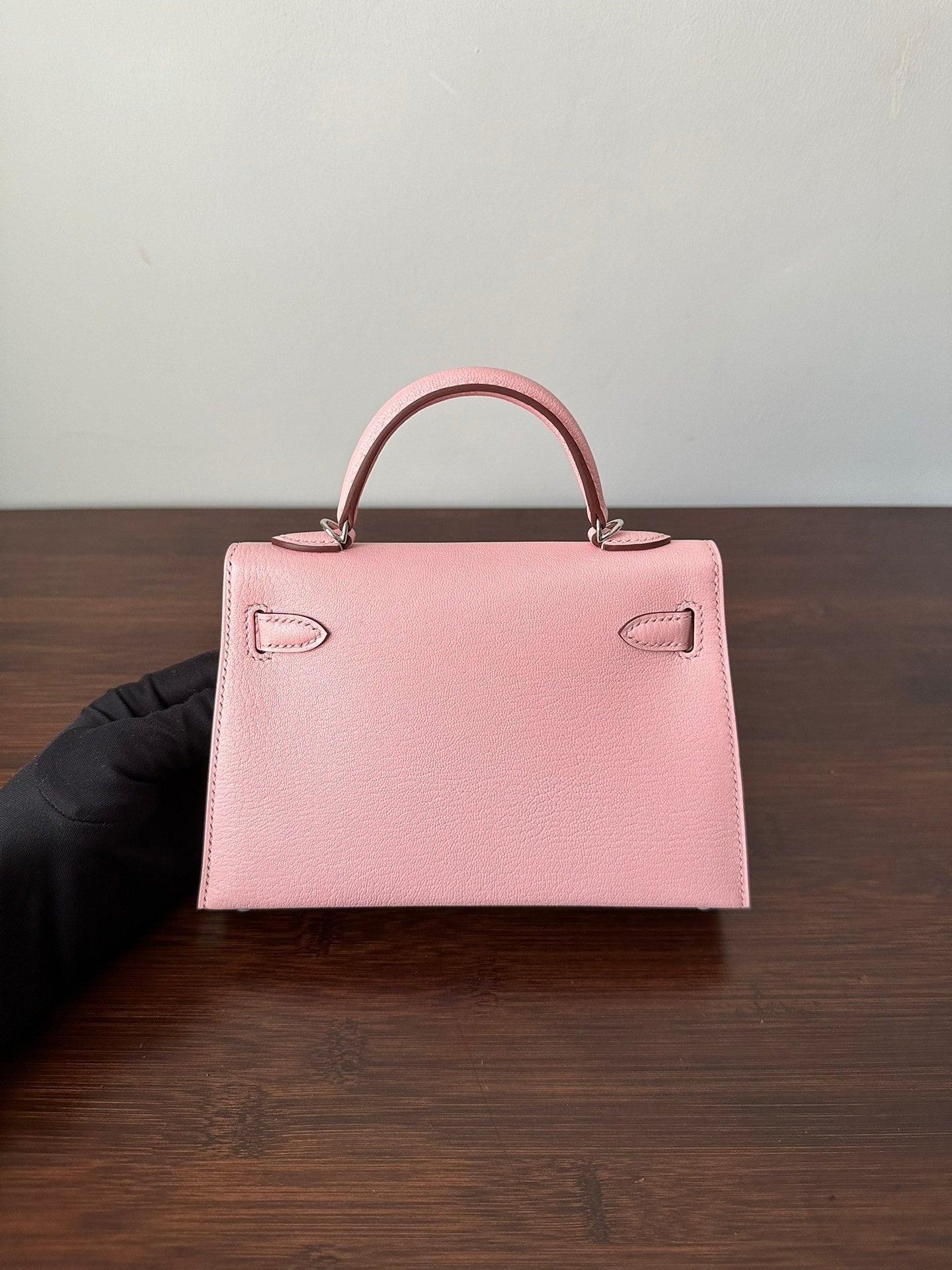 HM KELLY MINI 19 PINK CHEVRE SILVER HARDWARE