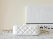 MINI RECTANGLE FLAP BAG TOP HANDLE 20CM WHITE LAMBSKIN SILVER HARDWARE