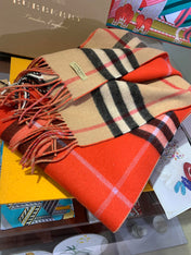 LONG SCARF 250 CM IN TIGER ORANGE AND BEIGE CASHMERE 410473