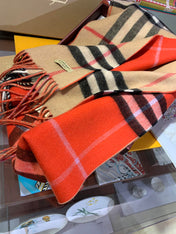 LONG SCARF 250 CM IN TIGER ORANGE AND BEIGE CASHMERE 410473