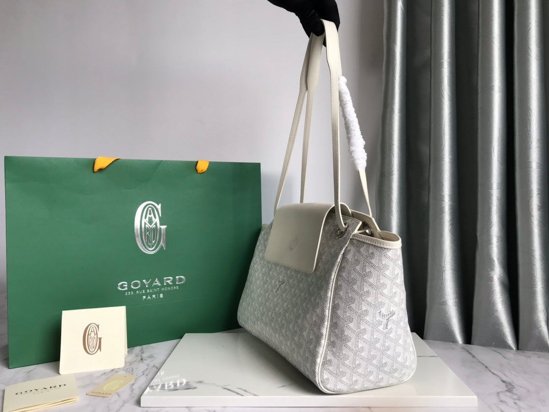 GOYA 26S ROUETTE PM TOTE BAG 30MM IN IVORY WHITE CANVAS AND CALFSKIN