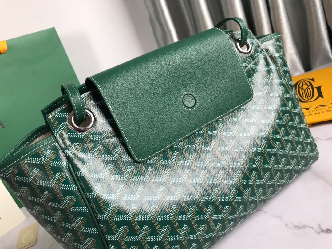 GOYA 26S ROUETTE PM TOTE BAG 30MM IN DARK GREEN CANVAS AND CALFSKIN