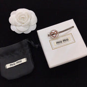 MIUMIU 26S CRYSTAL HEART LOGO HAIR CLIP IN SILVER TONE METAL 617641