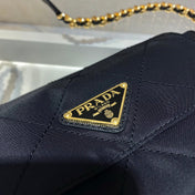 SMALL QUILTED FLAP BAG 18 IN BLACK RE-NYLON FABRIC GOLD CHAIN