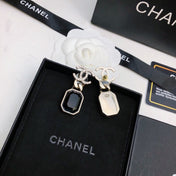 CHANEL 26S DOUBLE C LOGO CRYSTAL OCTAGON BLACK STONE DROP EARRINGS IN GOLD METAL 631087