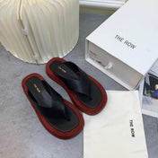THE ROW 26S GINZA THONG SANDALS IN BLACK CALFSKIN AND BURGUNDY RED SUEDE