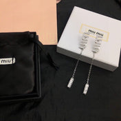 MIUMIU 26S CRYSTAL LOGO CHAIN DROP EARRINGS IN SILVER TONE METAL 620413