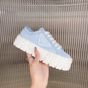 PRADA 26S WEDGE SNEAKERS 50MM IN LIGHT BLUE NYLON FABRIC