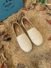 PRADA 26S ESPADRILLE FLATS IN LIGHT BEIGE CANVAS EMBROIDERED LOGO