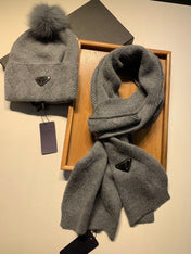 SET SCARF AND HAT IN DOVE GRAY WOOL AND RABBIT FUR 416366