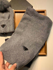SET SCARF AND HAT IN DOVE GRAY WOOL AND RABBIT FUR 416366