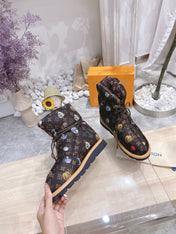 PILLOW COMFORT ANKLE BOOTS IN CHOCOLATE BROWN MONOGRAM NYLON