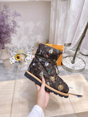 PILLOW COMFORT ANKLE BOOTS IN CHOCOLATE BROWN MONOGRAM NYLON