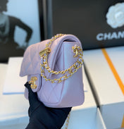 CHANEL 25S CLASSIC FLAP 19 CM IN MAUVE PINK CAVIAR LEATHER WITH GOLD HARDWARE
