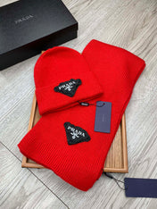 SET SCARF AND HAT IN CHERRY RED WOOL AND RABBIT FUR 386076