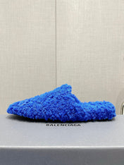 BALENCIAGA 25S MULES IN BLUE WOOL WITH LOGO