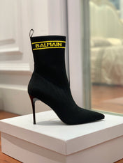 BALMAIN 26S BOOTS 105 MM IN BLACK FLYKNIT STYLE 14