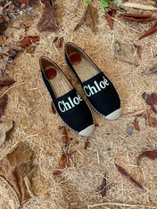 CHLOÉ 26S ESPADRILLE LOAFERS IN BLACK CANVAS