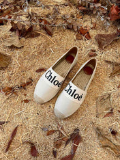 CHLOÉ 26S ESPADRILLE LOAFERS IN LIGHT BEIGE CANVAS