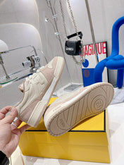 FENDI CASUAL SNEAKER IN WHITE CALFSKIN AND LIGHT PINK SUEDE