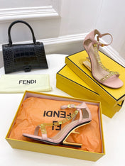 FENDI HIGH-HEELED 85 MM SANDALS IN LIGHT PINK LAMBSKIN WITH GOLD HARDWARE