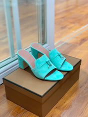Summer Charms Mules 80 Aqua Suede Pink Lambskin