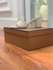 Summer Charms Mules 80 Earthy Gray Suede Pink Lambskin