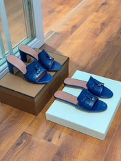 Summer Charms Sandals Mule Blue Crocodile Pattern Pink Lambskin