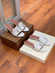 Summer Charms Sandals Mule White Crocodile Pattern Pink Lambskin