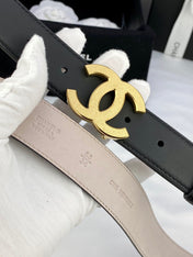 DOUBLE C BELT 30MM IN BLACK CALFSKIN METAL BUCKLE