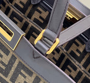 FENDI TOTE 41 BAG IN BROWN MIX BLACK MONOGRAM CANVAS GOLD HARDWARE